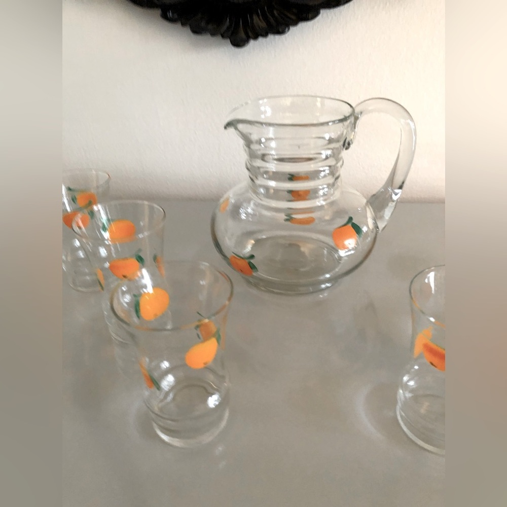 ANCHOR HOCKING Vintage Orange Juice Pitcher and 6 glasses. - Picture 8 of 8
